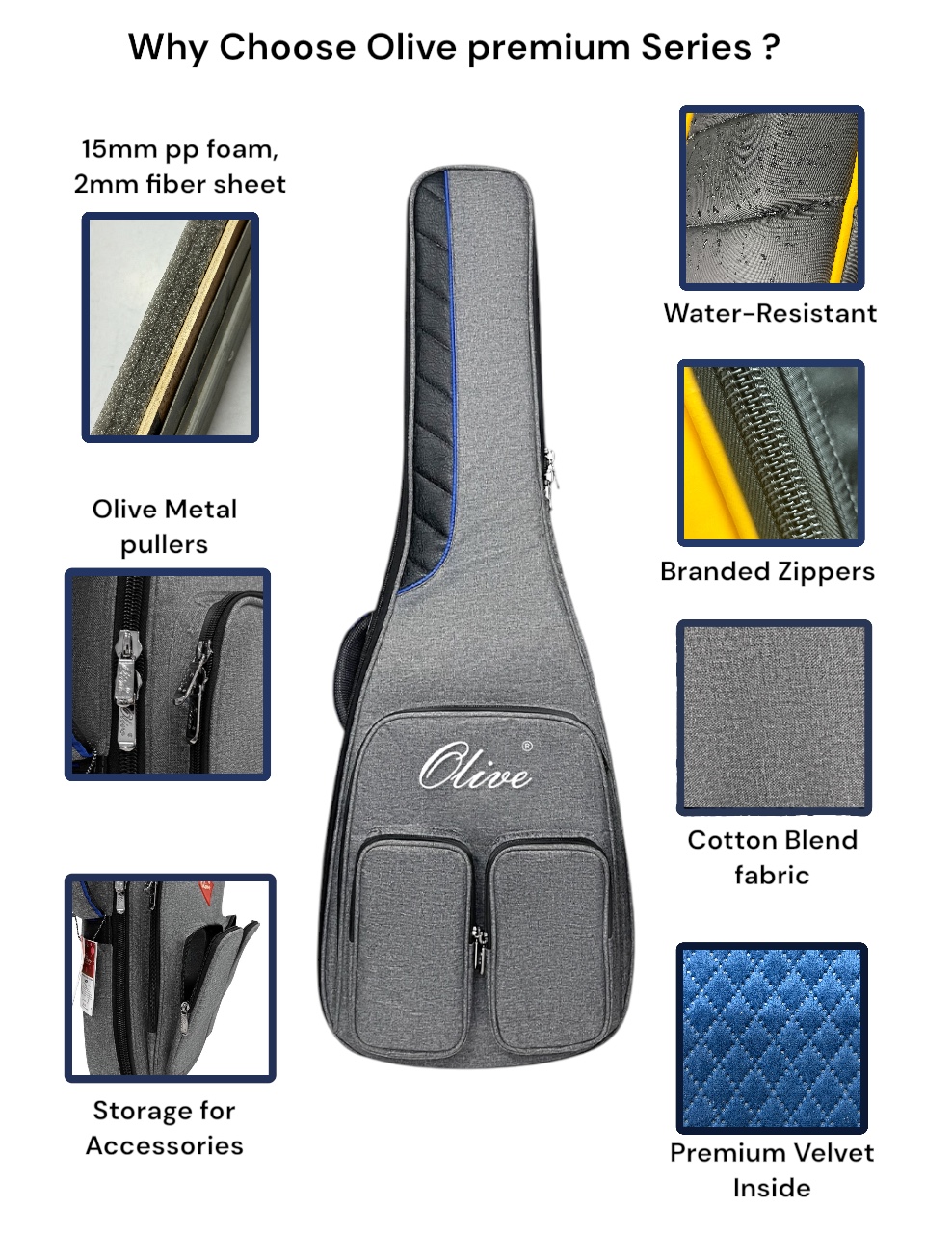 Olive OL-EGT-P Premium Electric Guitar Bag for Travel, 15mm PP Foam Padding, Gig Bag for All Brand Electric Guitar, Water Resistant, Shoulder Straps