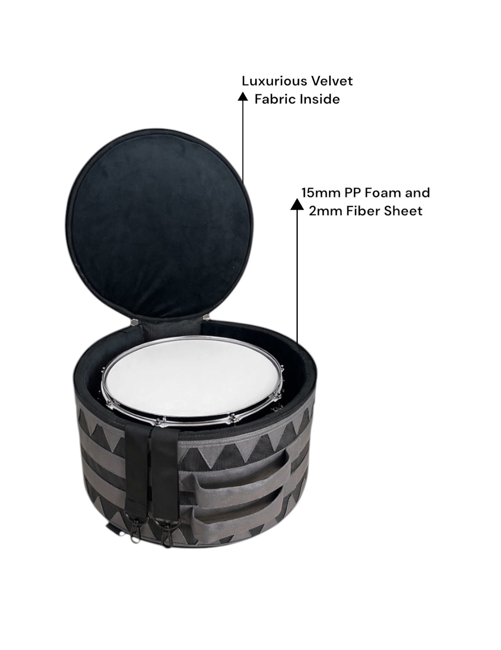 Olive OL-PRO SNARE Professional Snare Drum Bag, Vegan Leather Material, Hanging Strap, 15mm foam padding with 1mm fiber sheet, for 16.5