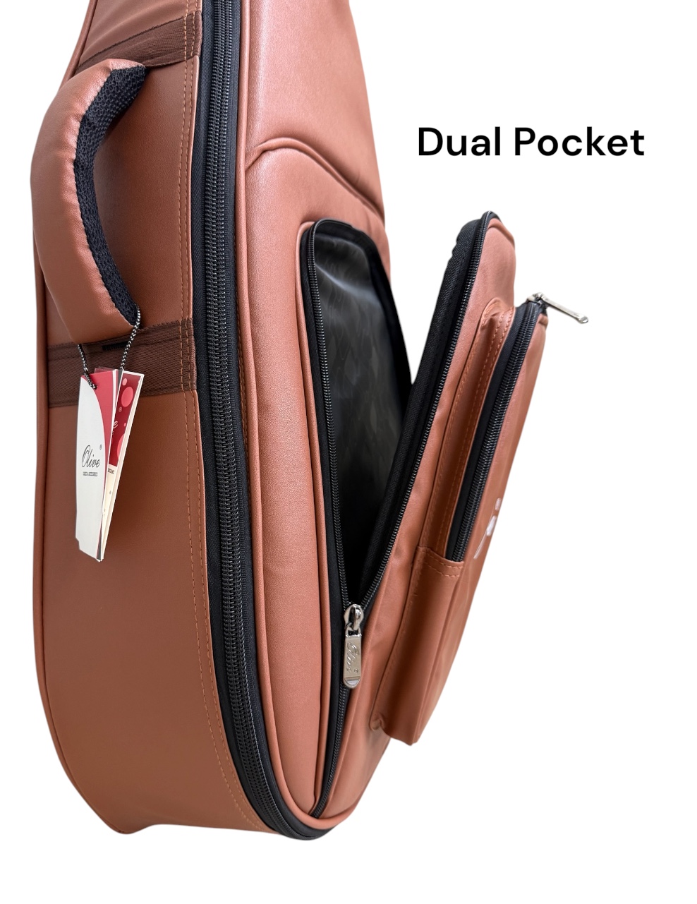 Olive OL-R600 Padded Acoustic Guitar Gig Bag, Vegan Leather, 15mm foam padding, Dual Pocket, Shoulder Straps, Velvet Fabric Inside