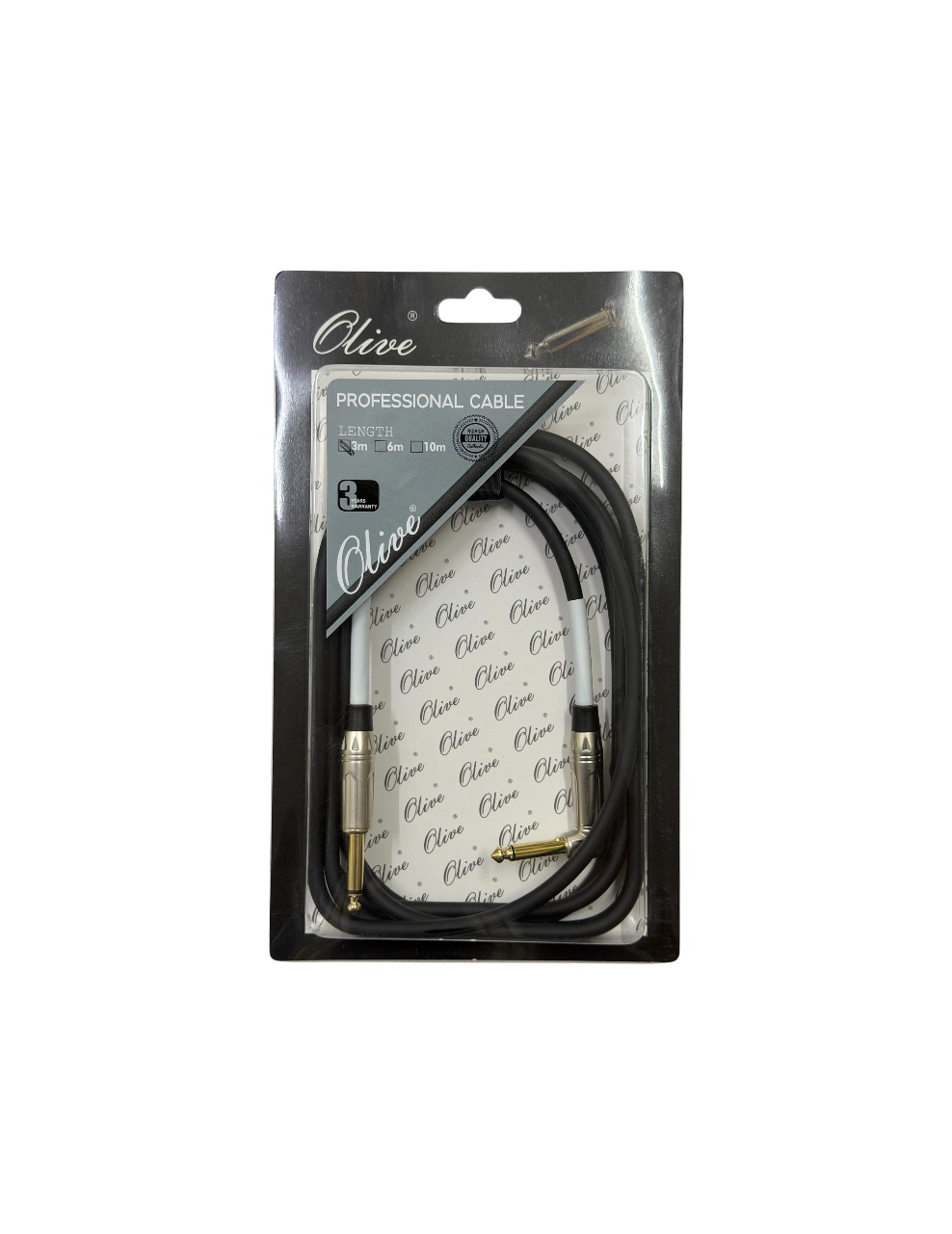 Olive Guitar Cable 3m Black Right Angled Jack, OL-IC-BK03