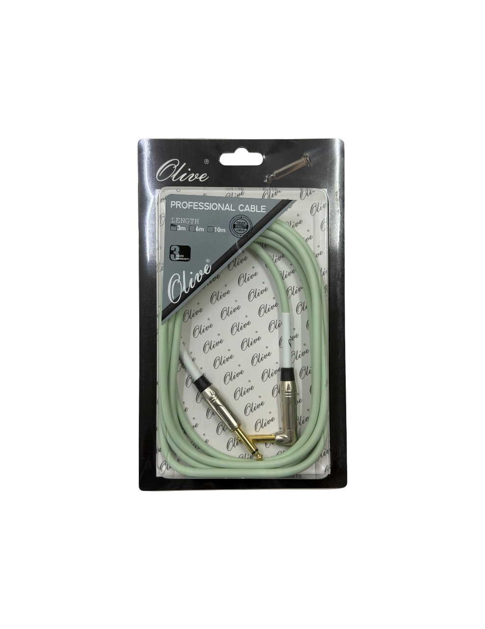 Olive Guitar Cable 3m Green Right-Angled Jack, OL-IC-G03, 3 years warranty